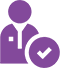 A purple icon of a person with a check mark on it.